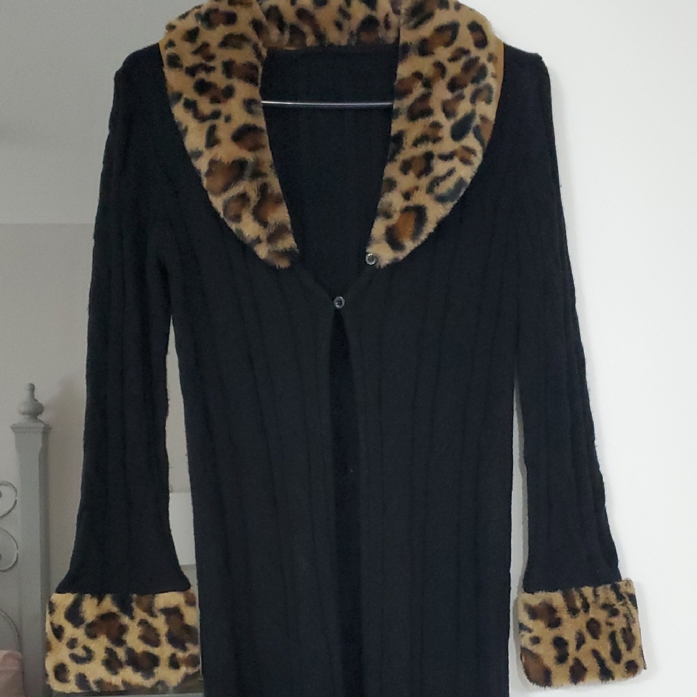 SHEIN Black Cardigan with Leopard Accents
